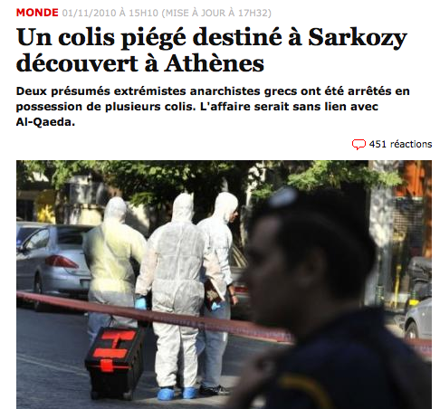 Liberation: Ένα παγιδευμένο δέμα με παραλήπτη τον Σαρκοζί ανακαλύφθηκε στην Αθήνα
