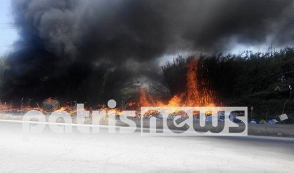 Πύργος: Φωτιά σε βουνά από σκουπίδια στην εθνική οδό - Αποπνικτική η ατμόσφαιρα (Βίντεο)!