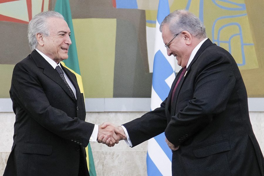 Ο Κυριάκος Αμοιρίδης με τον πρόεδρο της Βραζιλίας Μισέλ Τεμέρ (Φωτογραφία ΑΠΕ - ΜΠΕ)