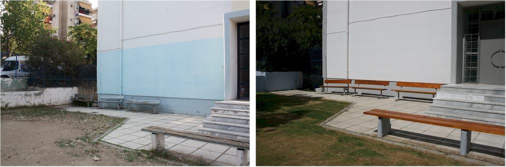 Το 14ο Δημοτικό Σχολείο Σταυρούπολης (Δήμος Παύλου Μελά), που αναδείχθηκε ο μεγάλος νικητής του φετινού διαγωνισμούπριν & μετά τις εργασίες που υλοποιήθηκαν για την ανακαίνισή του, στο πλαίσιο του προγράμματος.