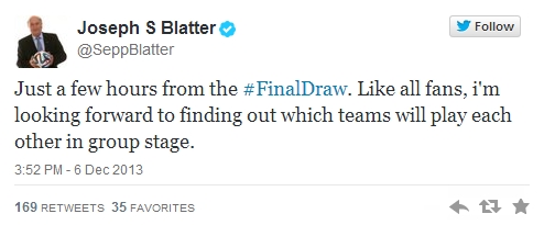 Το tweet του Μπλάτερ, λίγη ώρα πριν την κλήρωση