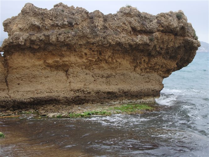 παρατηρώντας τη γκρίζα ζώνη επάνω από τη στάθμη της θάλασσας, καταλαβαίνουμε το πόσο έχει ανυψωθεί ο βράχος με την πάροδο του χρόνου - φωτό από "Βήμα της Κυριακής"