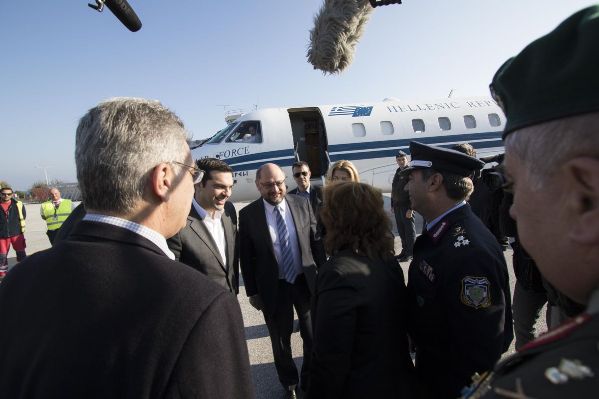 Η άφιξη των Αλέξη Τσίπρα και Μάρτιν Σουλτς στην Μυτιλήνη - Φωτό Eurokinissi