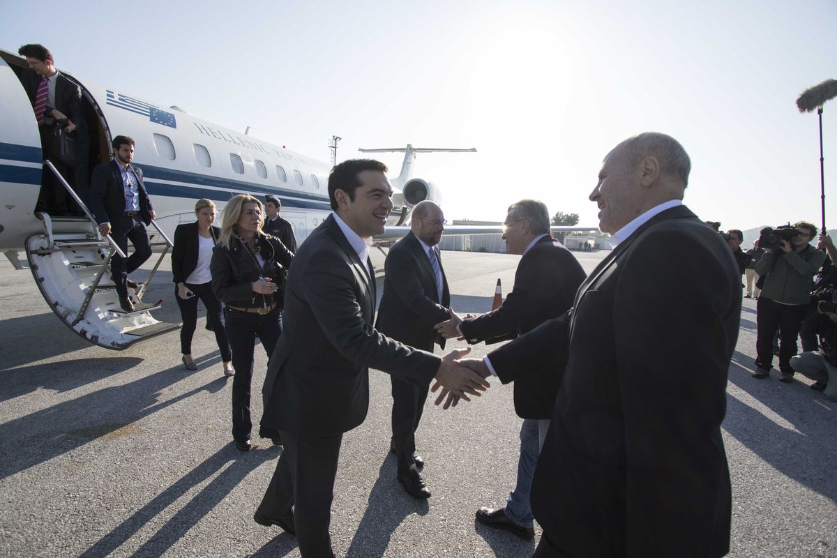 Η άφιξη των Αλέξη Τσίπρα και Μάρτιν Σουλτς στην Μυτιλήνη - Φωτό Eurokinissi