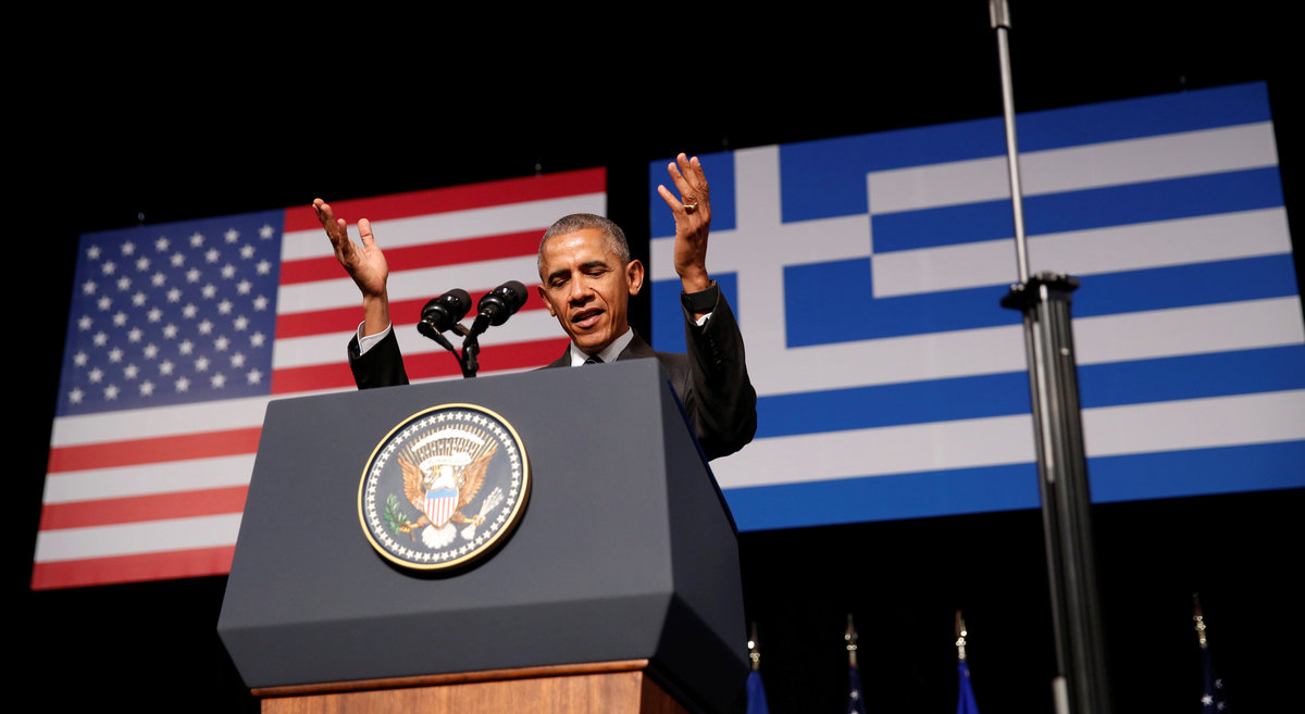 Ο Μπαράκ Ομπάκα στην ιστορική ομιλία του στην Αθήνα / Φωτογραφία: Reuters