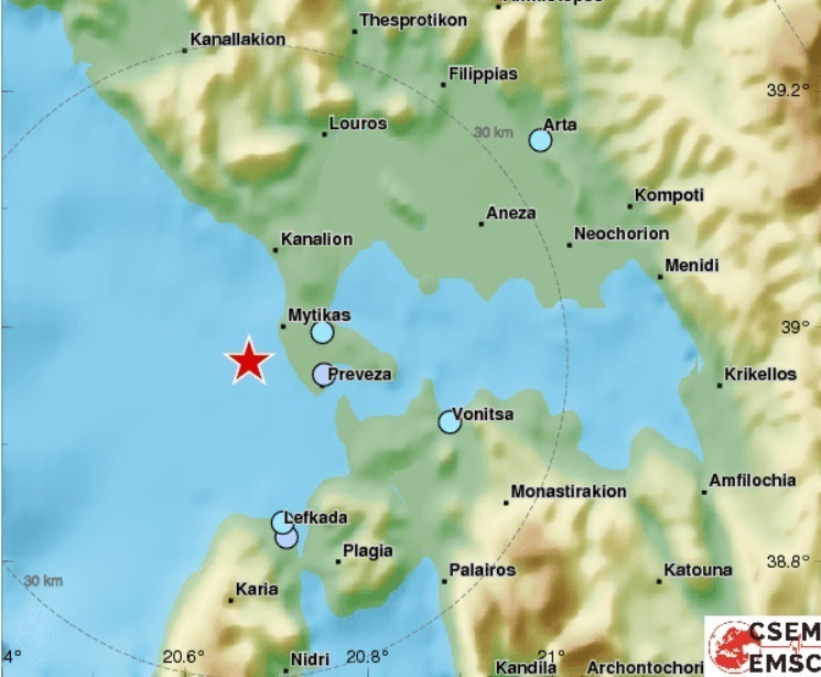 Οι περιοχές που έγινε αισθητός ο σεισμός - Ευρωμεσογειακό Σεισμολογικό Κέντρο