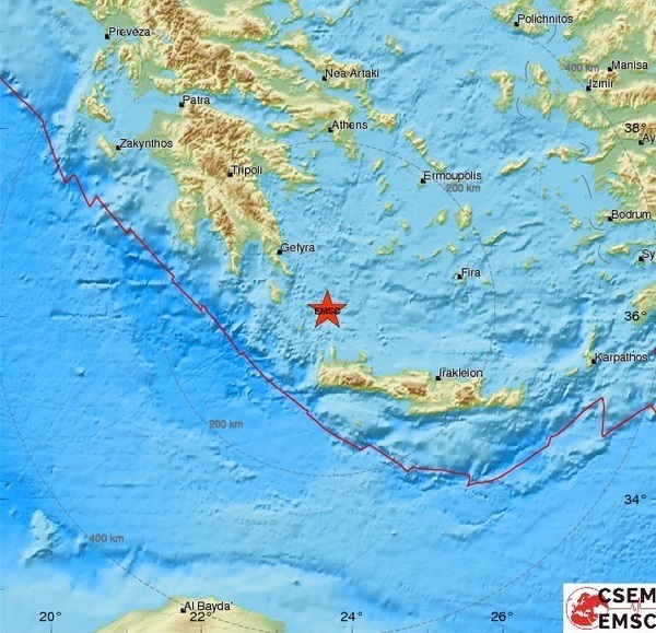 Ο χάρτης του σεισμού από το Ευρωμεσογεικό σεισμολογικό κέντρο
