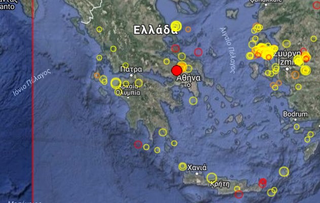 Ο χάρτης του σεισμού από το Ευρωμεσογειακό Σεισμολογικό Κέντρο