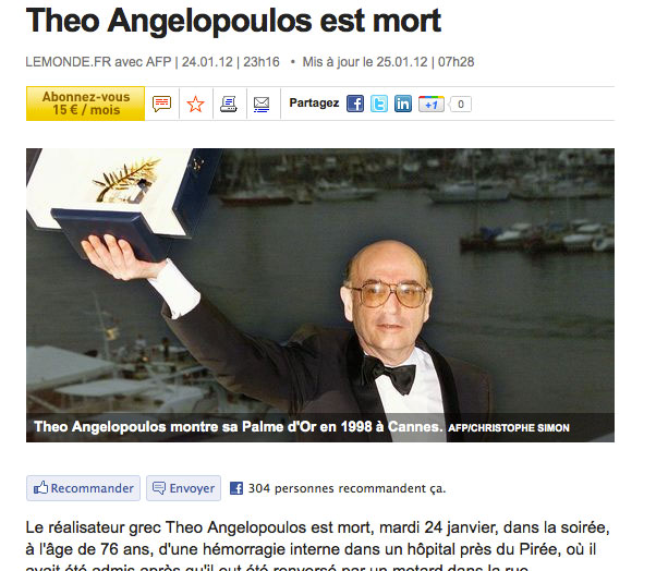 Ο Θόδωρος Αγγελόπουλος είναι νεκρός γράφει η Monde
