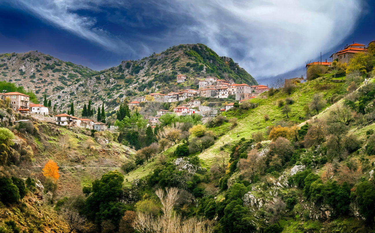 Panoramic view of  Dimitsana village, a beautiful mountain villagea in Arcadia ,Peloponesse, Greece
