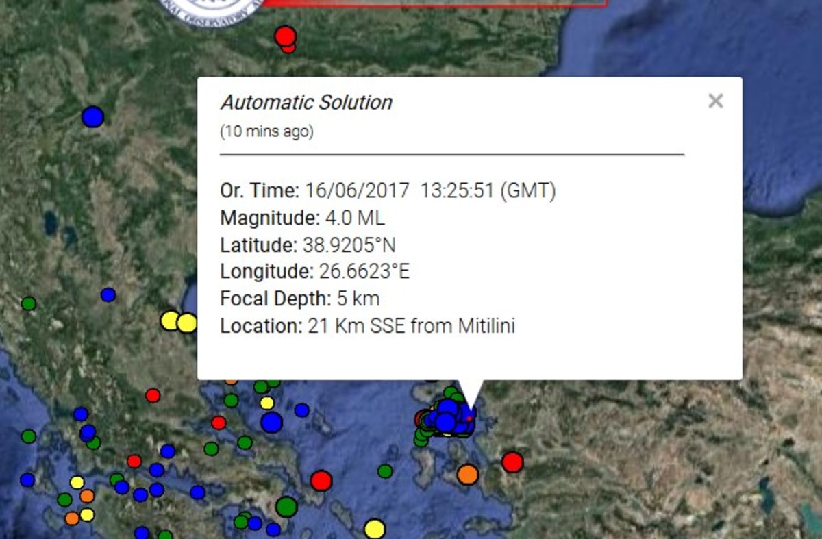 Ο χάρτης του σεισμού από το Γεωδυναμικό Ινστιτούτο