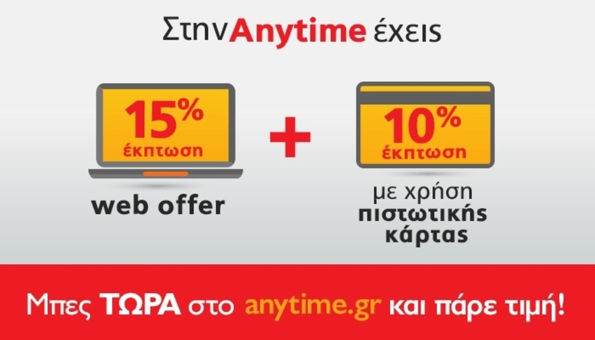 Anytime: 25% έκπτωση για κάθε νέα ασφάλιση αυτοκινήτου με πιστωτική κάρτα!