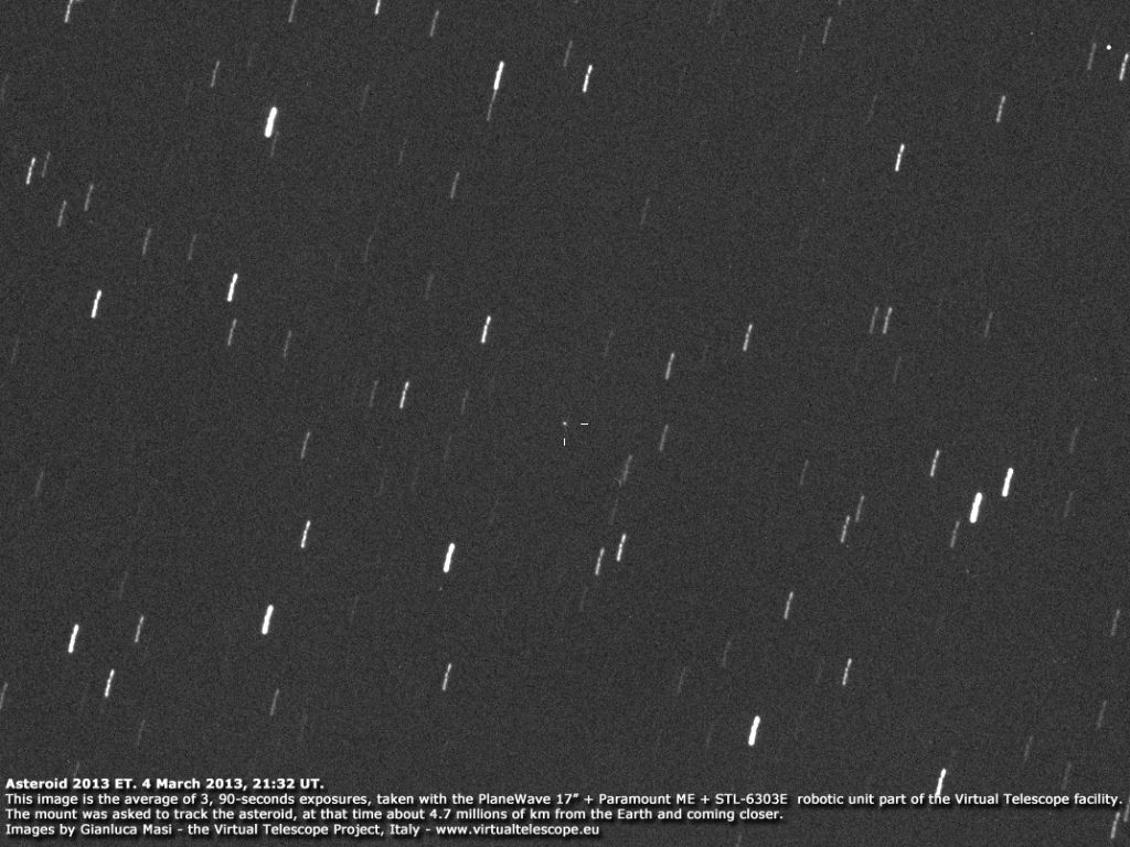 H εικόνα είναι από τηλεσκόπιο που παρακολουθεί στενά την πορεία του αστεροειδούς. Τραβήχτηκε στις 4 Μαρτίου
