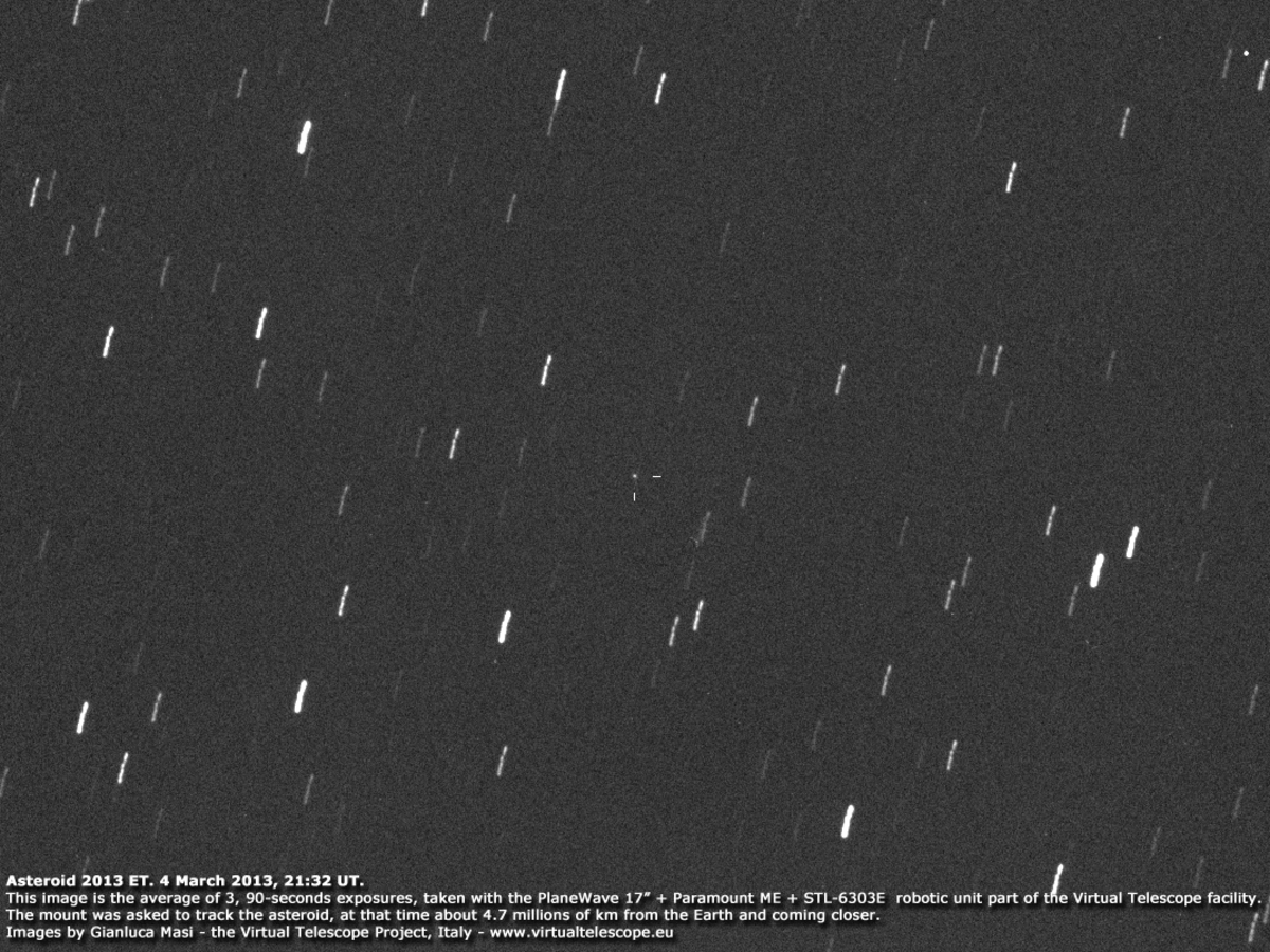 H εικόνα είναι από τηλεσκόπιο που παρακολουθεί στενά την πορεία του αστεροειδούς. Τραβήχτηκε στις 4 Μαρτίου