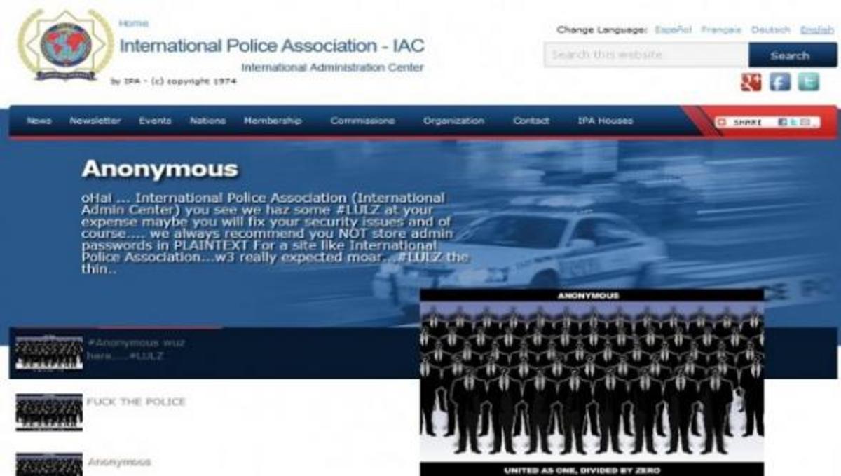 Επίθεση των Anonymous στην ιστοσελίδα της Διεθνούς Ένωσης Αστυνομικών!