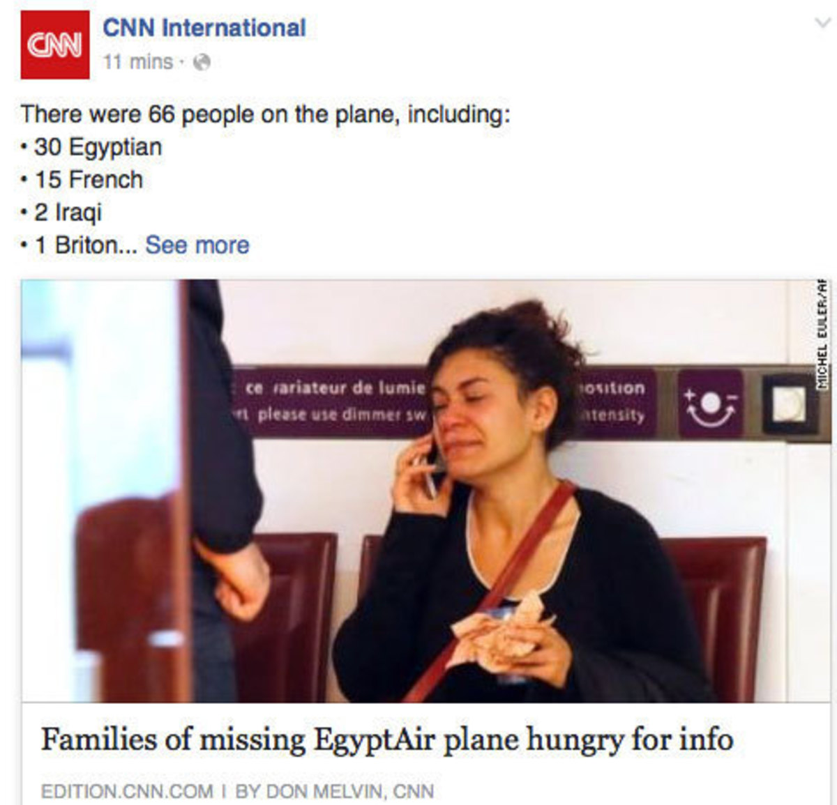 Φάουλ σελίδας του CNN σε είδηση για τους συγγενείς των επιβατών της EgyptAir