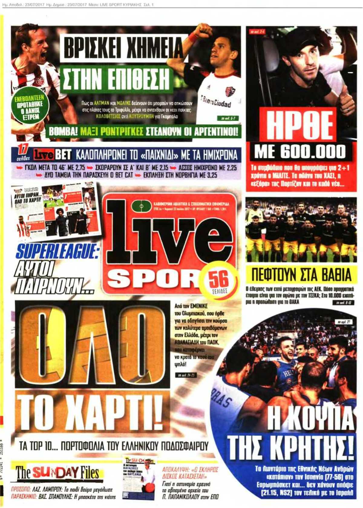 LIVE SPORT ΚΥΡΙΑΚΗΣ 23-07-2017