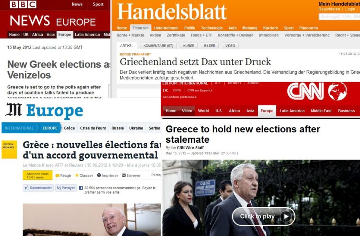 Διεθνή ΜΜΕ: “Η Ελλάδα ξανά σε εκλογές μετά την αποτυχία των πολιτικών αρχηγών”