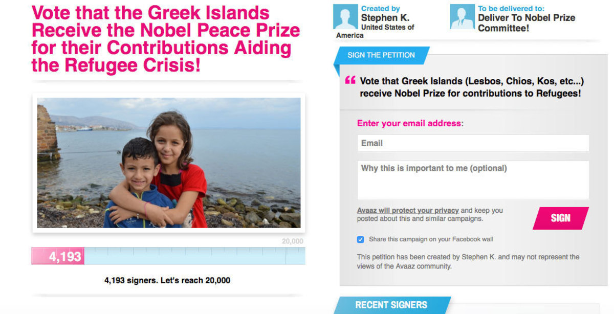 Νόμπελ Ειρήνης: Δώστε το στους Έλληνες! Διαδικτυακή καμπάνια