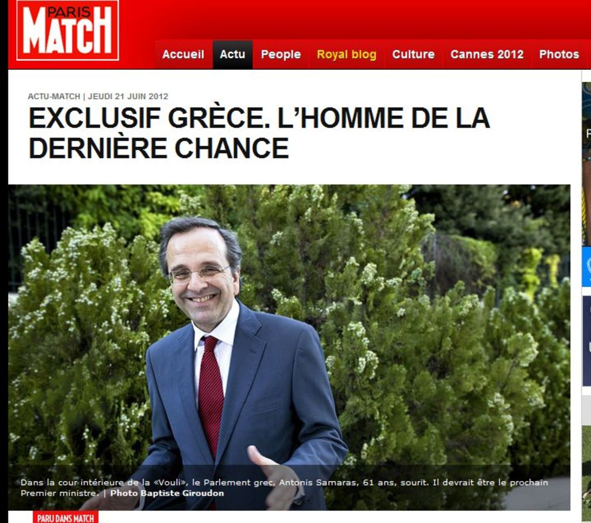 Paris Match: «Σαμαράς, ο άνθρωπος της τελευταίας ευκαιρίας»