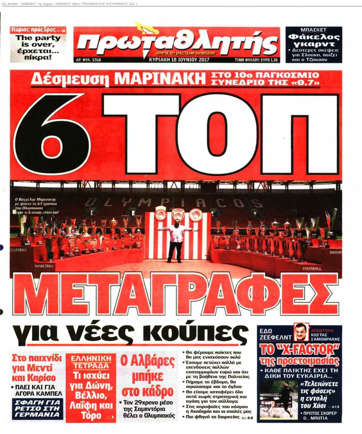 ΠΡΩΤΑΘΛΗΤΗΣ ΤΗΣ ΚΥΡΙΑΚΗΣ 18-06-2017