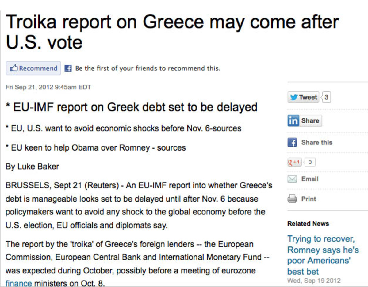 Reuters: Μετά τις εκλογές στις ΗΠΑ η έκθεση της τρόικας για την Ελλάδα!