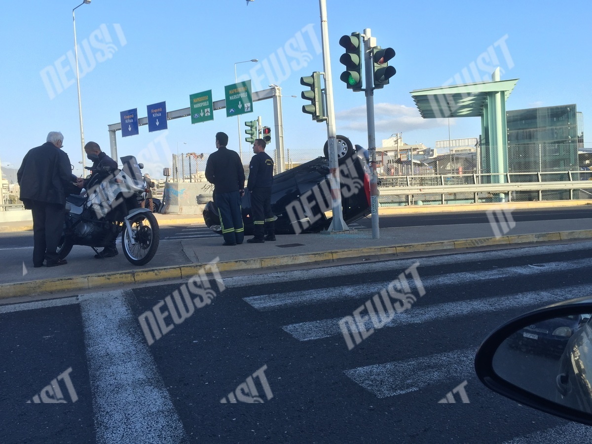 Τρελό τροχαίο στο Δαχτυλίδι της Κηφισίας στο Μαρούσι – Τούμπαρε αυτοκίνητο – ΦΩΤΟ