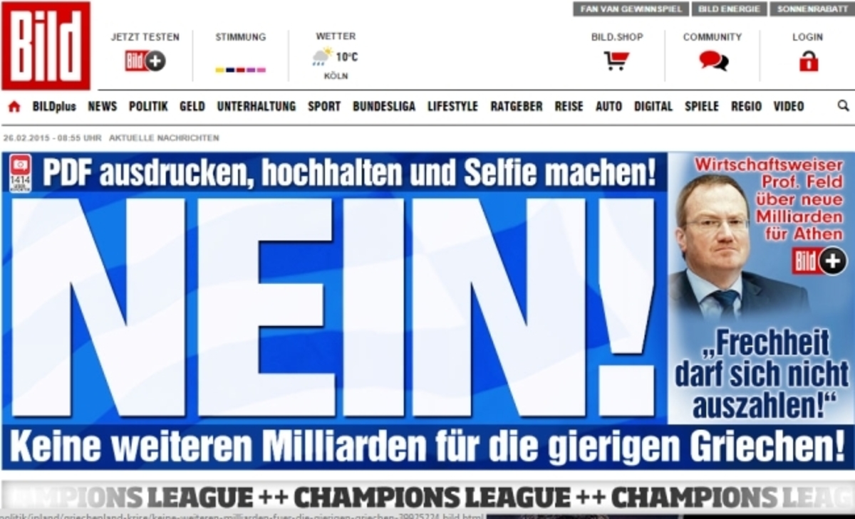 Απίστευτη πρόκληση από τη Bild: Ζητάει από αναγνώστες φωτογραφίες με το “ΟΧΙ” στους Έλληνες!