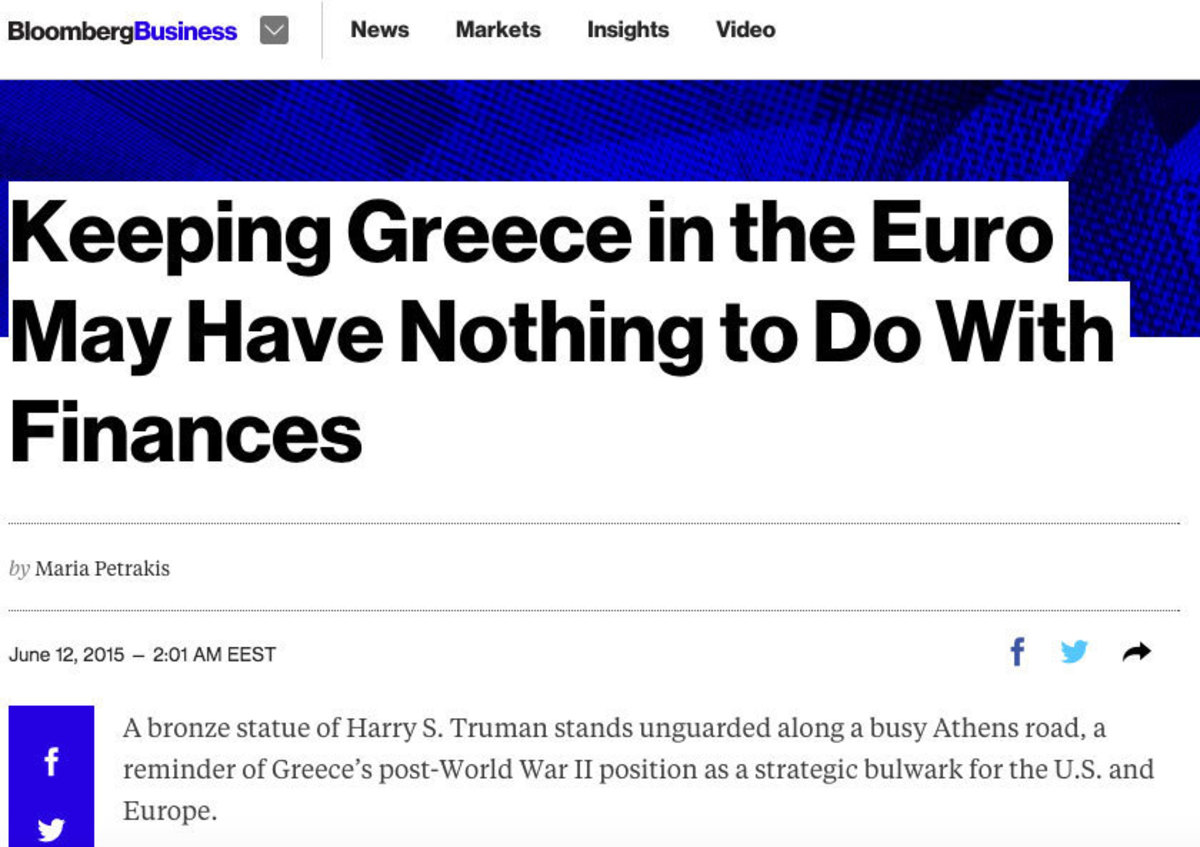 Bloomberg: Η γεωπολιτική θέση της Ελλάδας αποτρέπει το Grexit;