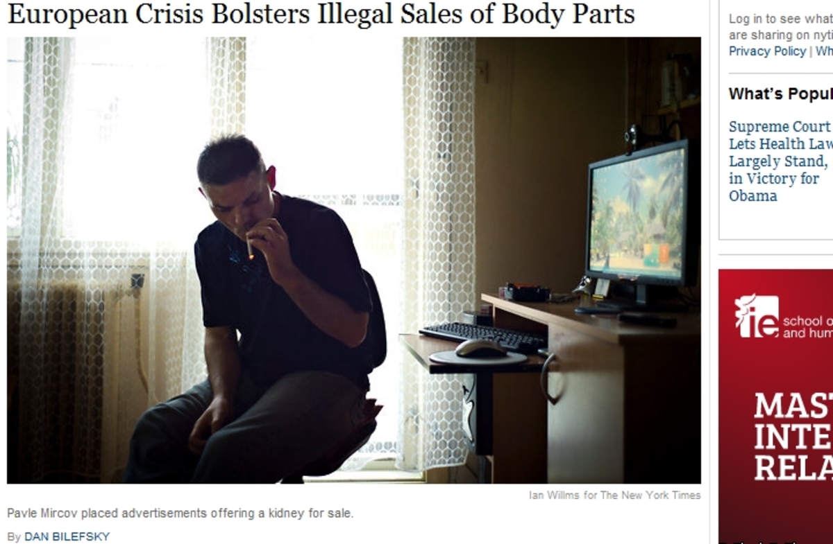 New York Times: Έλληνες πωλούν τα όργανά τους λόγω κρίσης