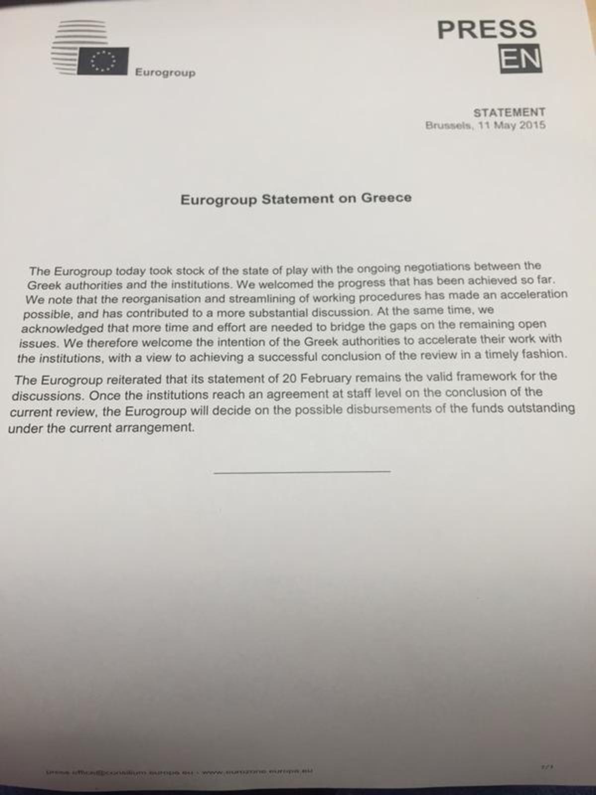 Η ανακοίνωση του Eurogroup: Καλωσορίζουμε την πρόοδο αλλά χρήματα μόλις υπάρξει συμφωνία