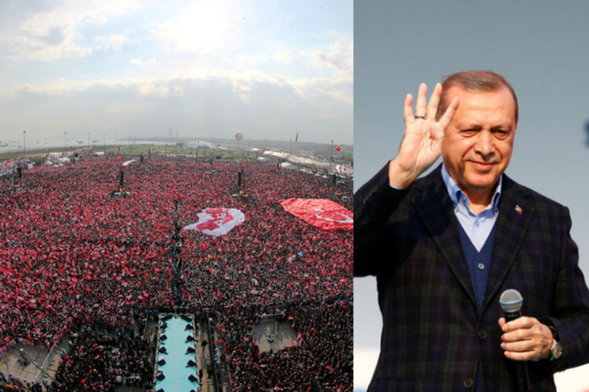 Λαοθάλασσα σε εκδήλωση για το “ναι” στο δημοψήφισμα – Ο Ερντογάν έφτασε με ελικόπτερο [vid]