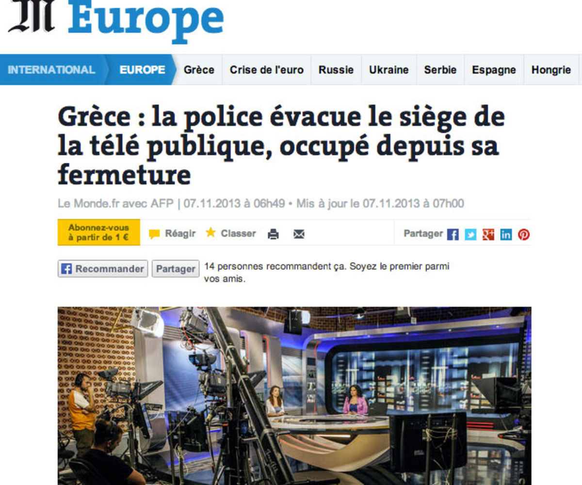Η αστυνομία τελειώνει την πολιορκία της Δημόσιας Τηλεόρασης, τελούσε υπό κατάληψη από το κλείσιμό της γράφει η Monde