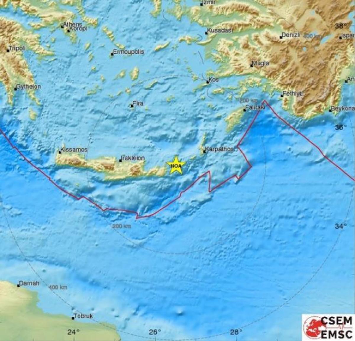 Ο χάρτης του σεισμού από το Ευρωμεσογειακό Σεισμολογικό Κέντρο