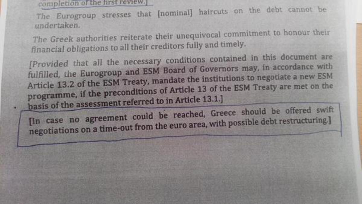 Eurogroup: Αυτό είναι το κείμενο συμπερασμάτων: Προσωρινό Grexit και αναδιάρθρωση χρέους