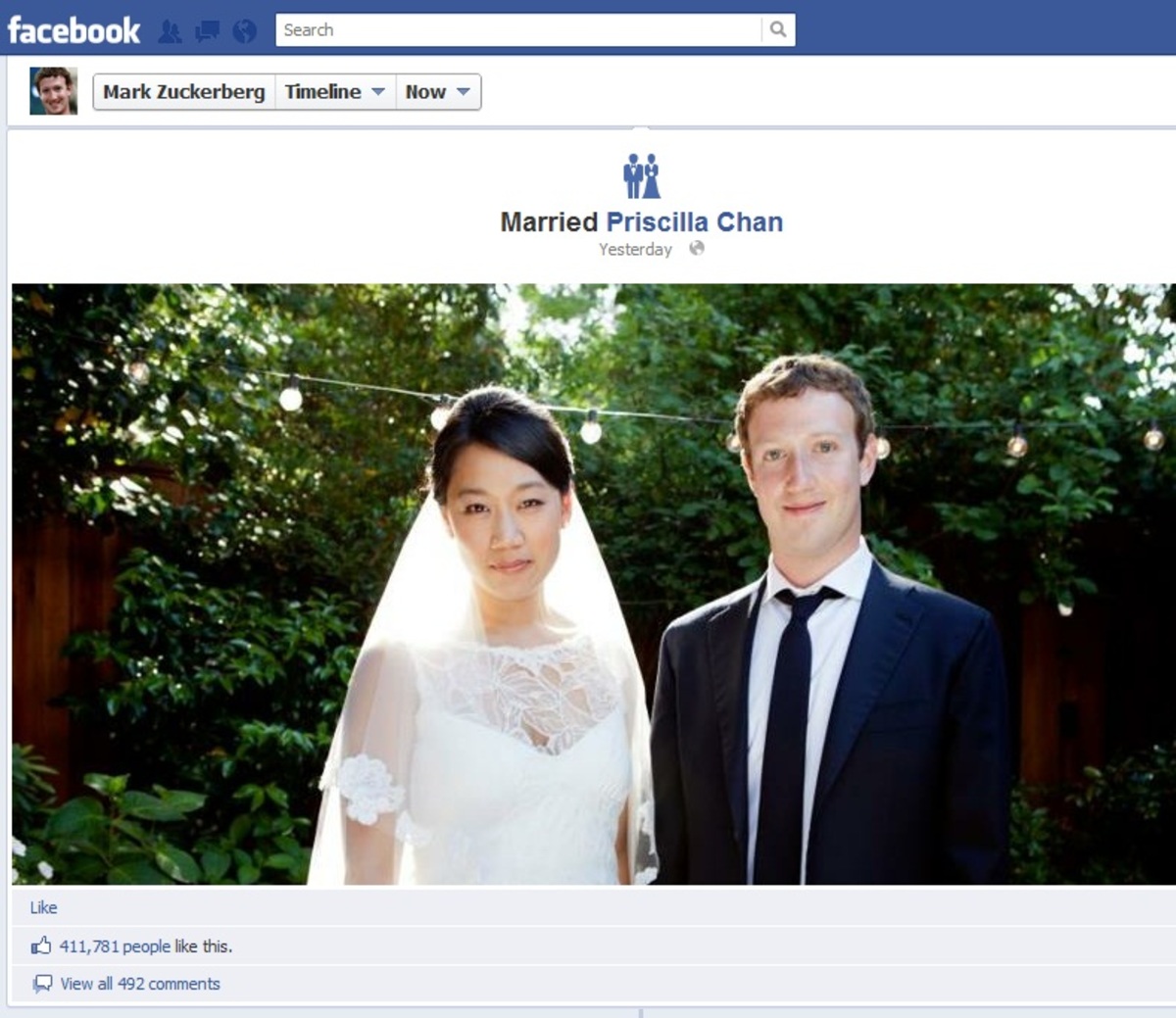 Ο Ζούκερμπεργκ παντρεύτηκε και το ανακοίνωσε στο Facebook