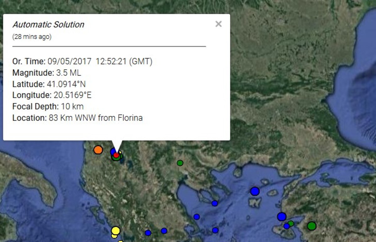 Ο χάρτης του σεισμού από το Γεωδυναμικό Ινστιτούτο