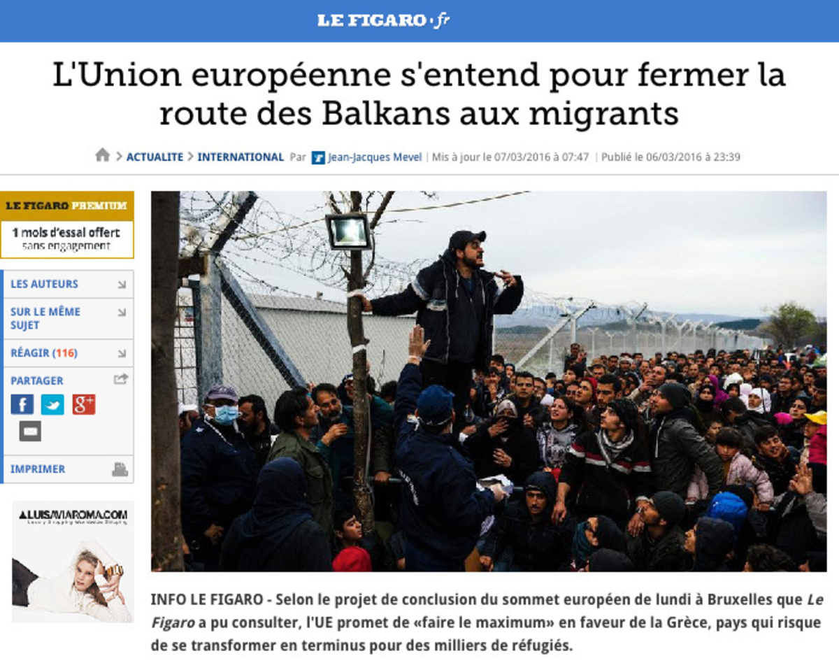 Le Figaro: Οι 28 έβαλαν την υπογραφή τους να κλείσουν τα σύνορα των Βαλκανίων! Η Ελλάδα χώρα – στρατόπεδο με αντάλλαγμα μεγάλη οικονομική βοήθεια