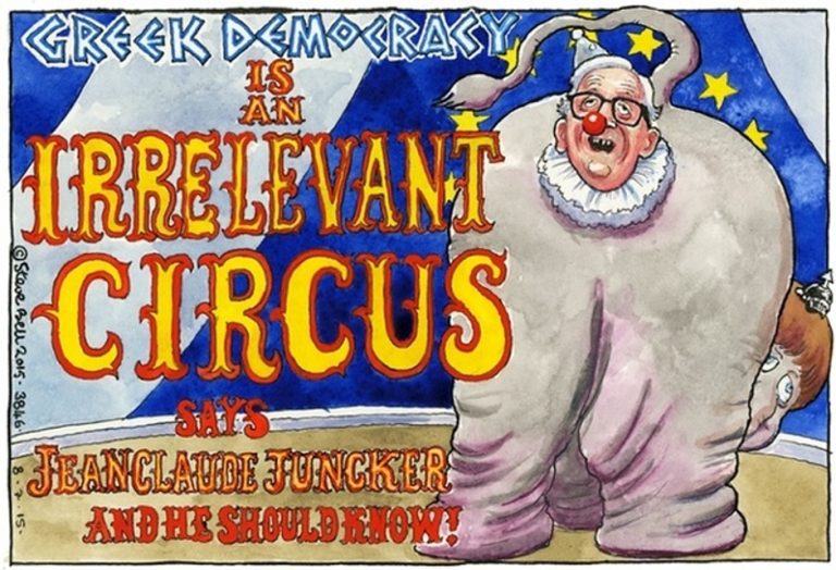 Guardian: Το ελληνικό τσίρκο και ο κλόουν Γιούνκερ