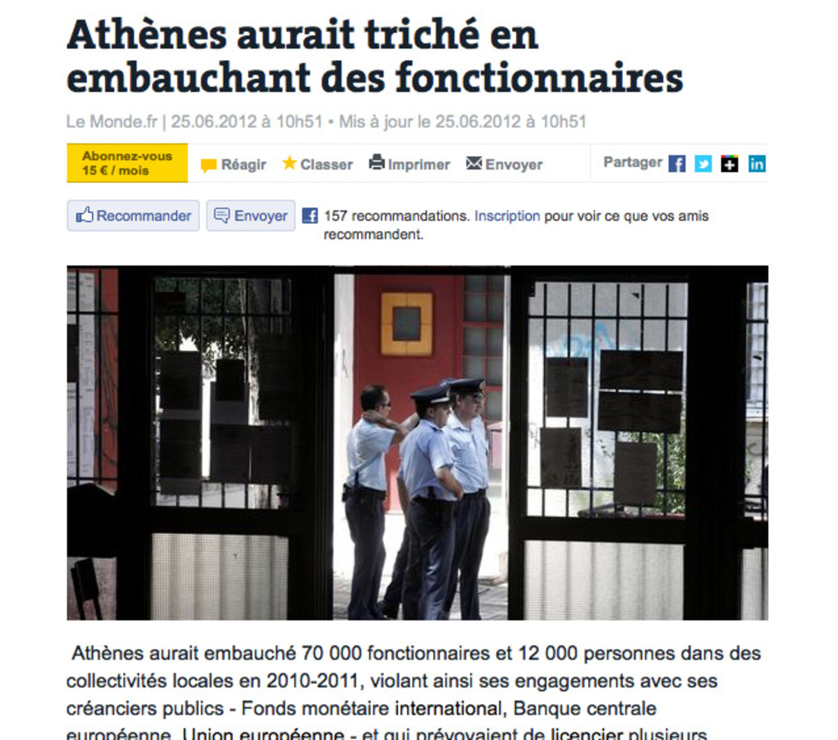 Le Monde: «Η Αθήνα έκλεψε και έκανε προσλήψεις»