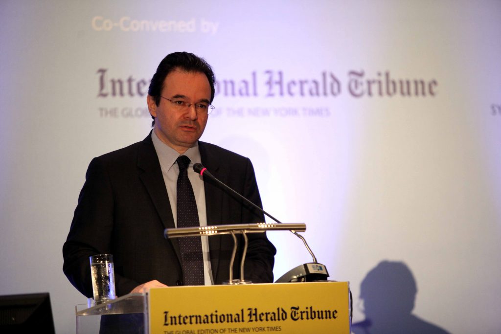 Ο υπουργός Οικονομικών κατά την ομιλία του στο συνέδριο της IHT ΦΩΤΟ EUROKINISSI
