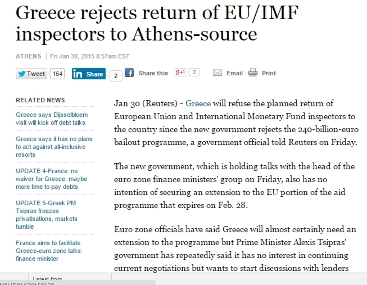 Reuters: Η Ελλάδα θα αρνηθεί την επιστροφή της τρόικας