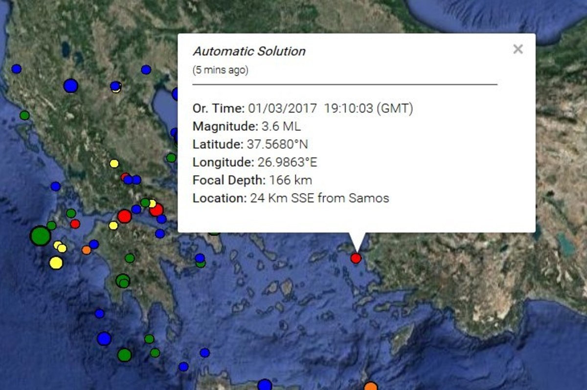 Ο χάρτης του σεισμού από το Γεωδυναμικό Ινστιτούτο