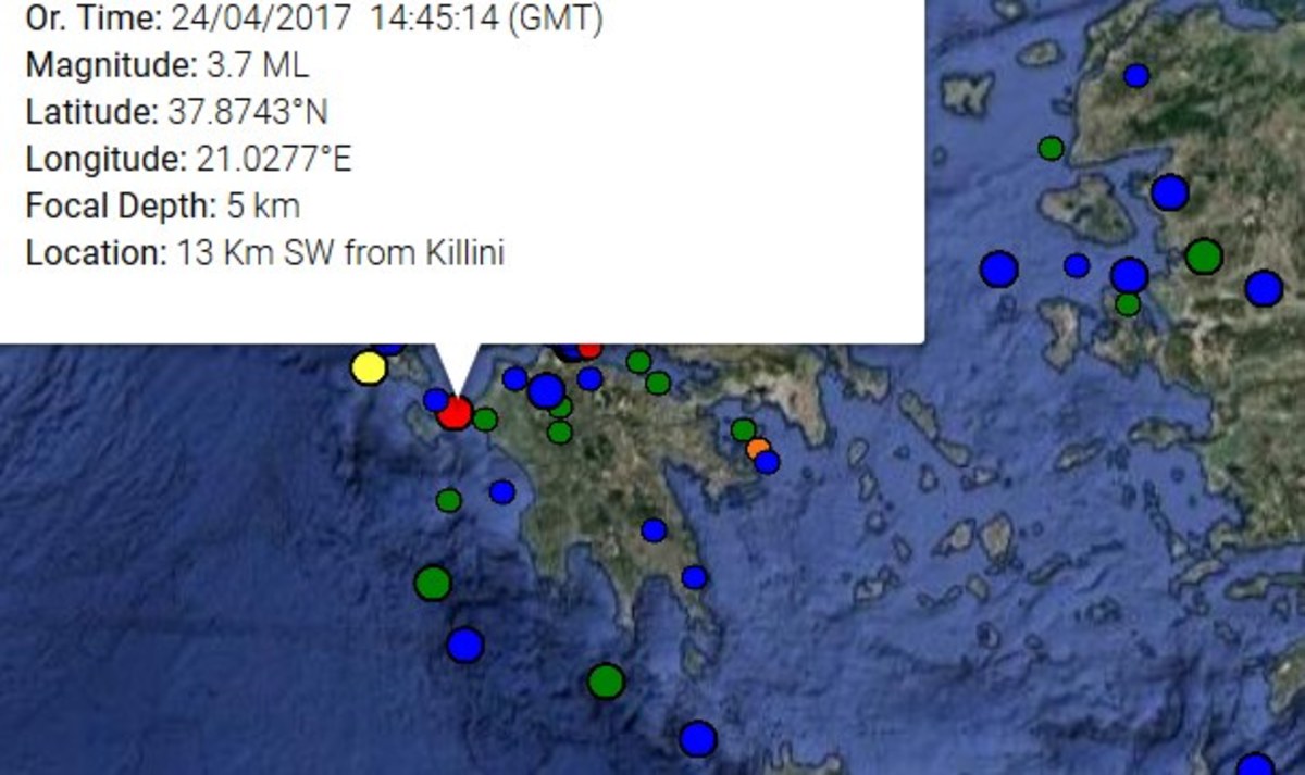 Ο χάρτης του σεισμού από το Γεωδυναμικό Ινστιτούτο