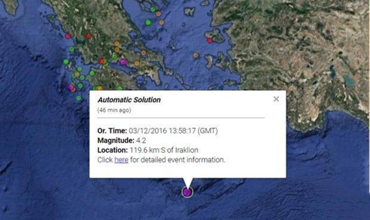Σεισμός 4,2 Ρίχτερ, νότια του Ηρακλείου