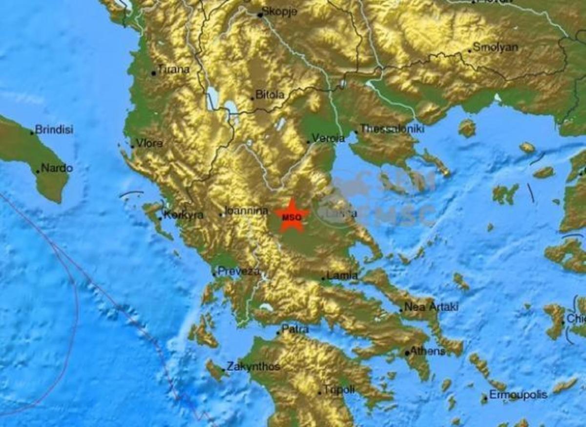 Ο χάρτης του σεισμού από το Ευρομεσογειακό Σεισμολογικό Κέντρο