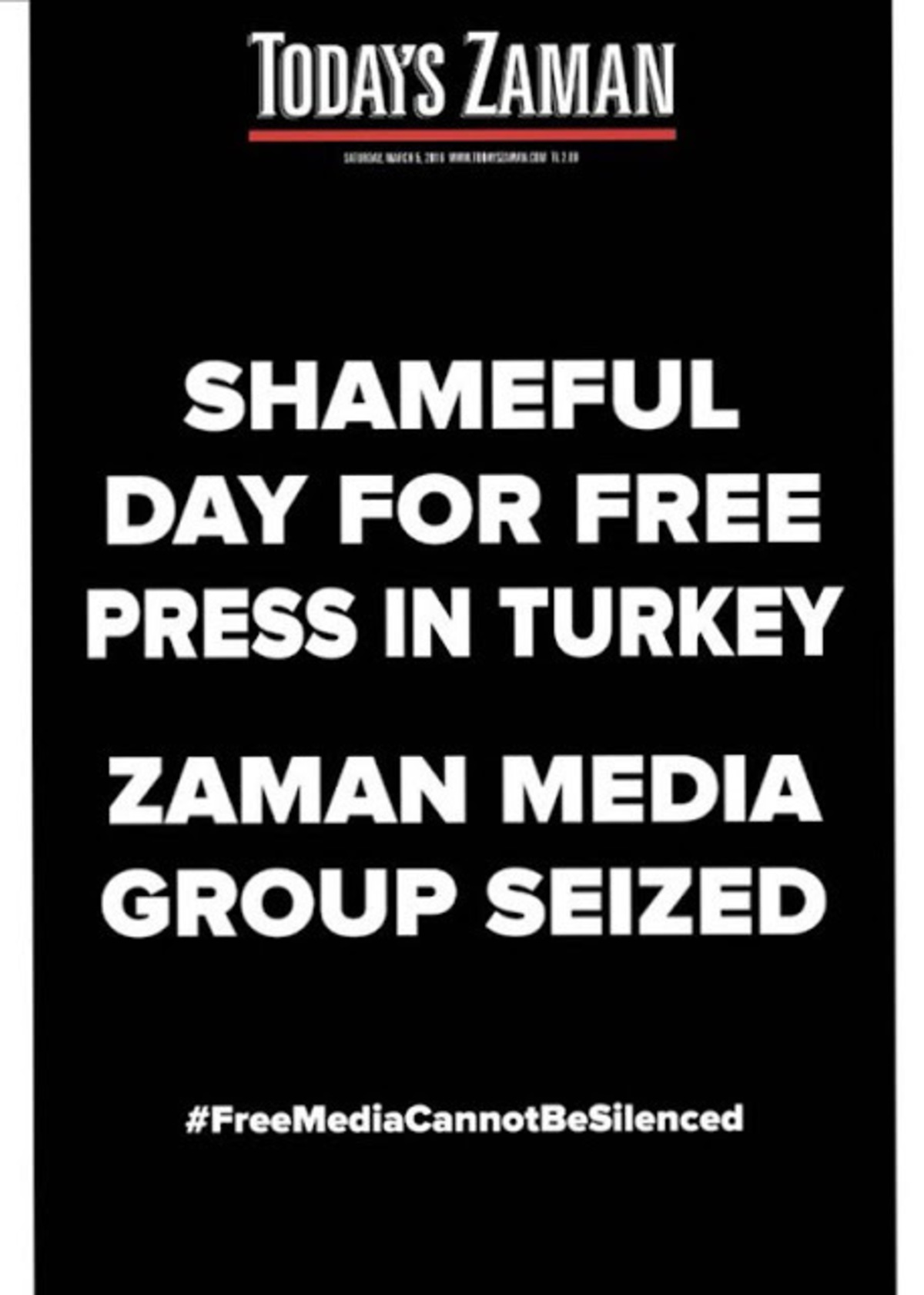 Κατακραυγή για το “φίμωτρο” Ερντογάν – Zaman: Ημέρα ντροπής για την ελευθερία του Τύπου