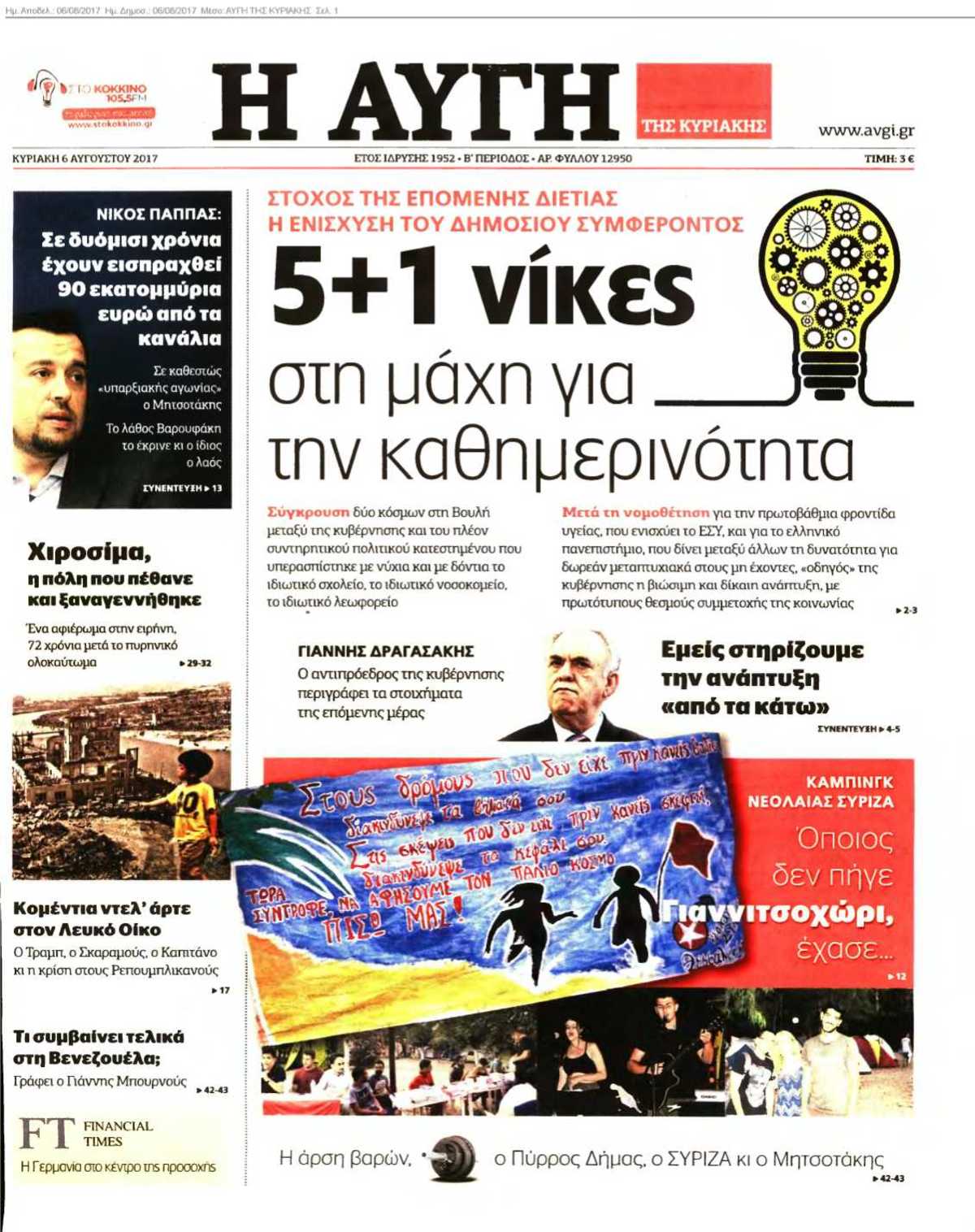 ΑΥΓΗ ΤΗΣ ΚΥΡΙΑΚΗΣ 06-08-2017