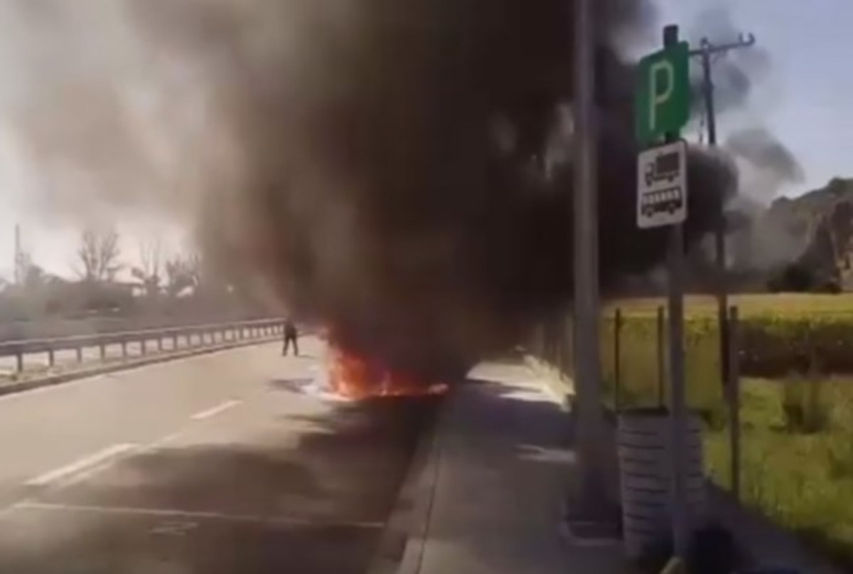 Θήβα: Η στιγμή που αυτοκίνητο πιάνει φωτιά στην εθνική οδό Αθηνών – Λαμίας [pic, vid]