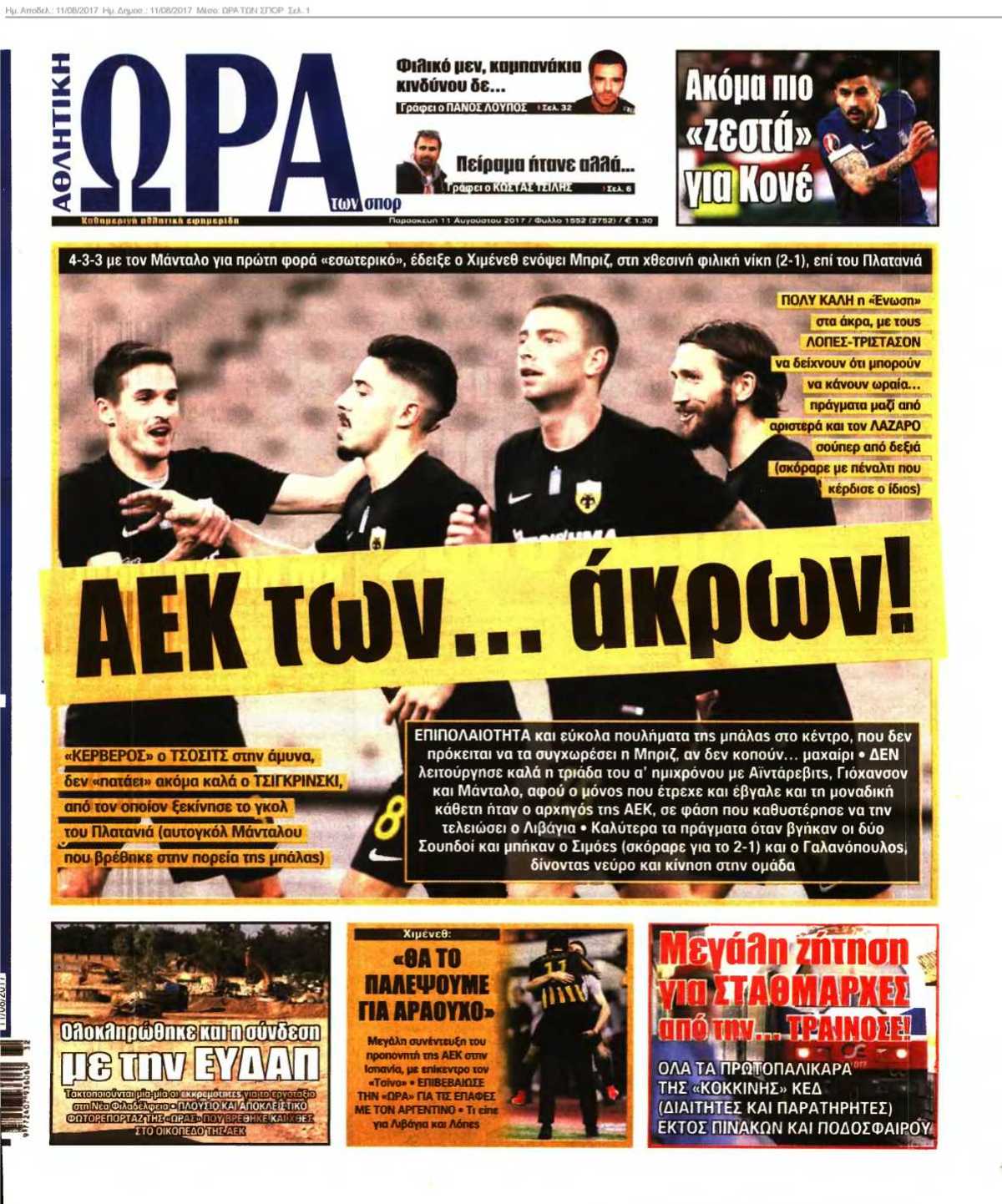 ΩΡΑ ΤΩΝ ΣΠΟΡ 11-08-2017